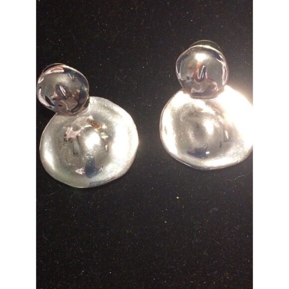 Chico’s  Earrings Circle Disc Dangle Silver Tone - Picture 3 of 4